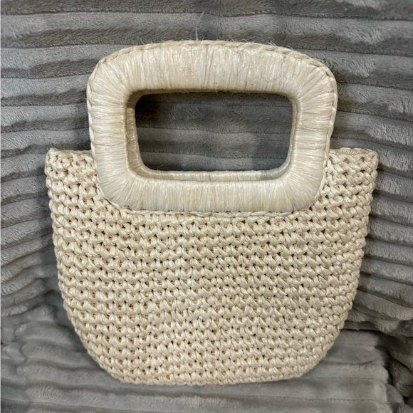 Vintage Cream Hollywood of Shagee California Mini  Straw Handbag Purse 1960s - Picture 2 of 9